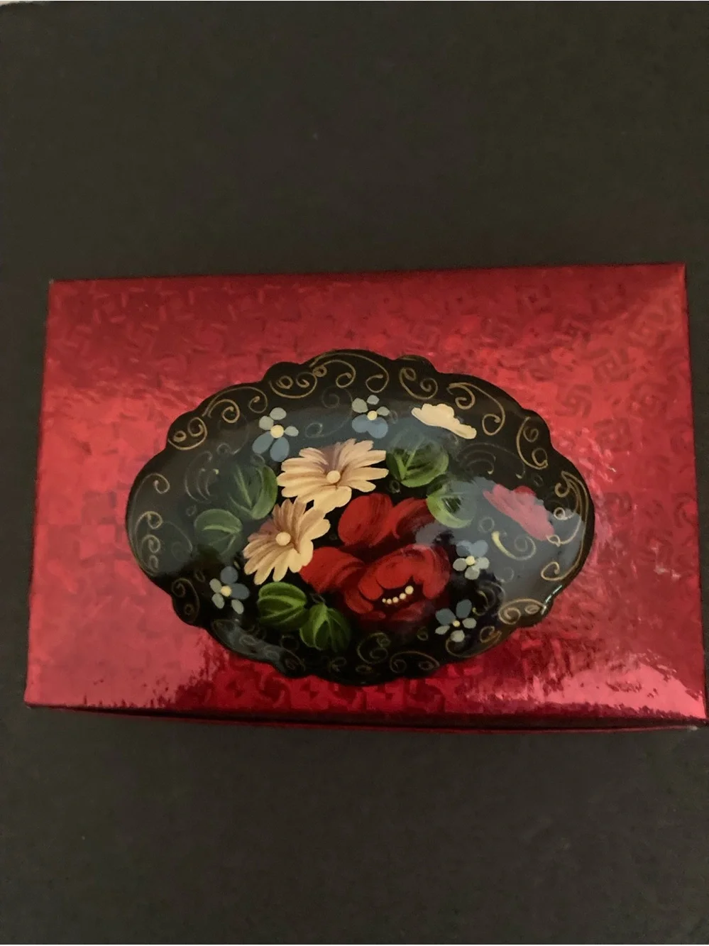Vintage Handpainted Signed Laquer Brooch